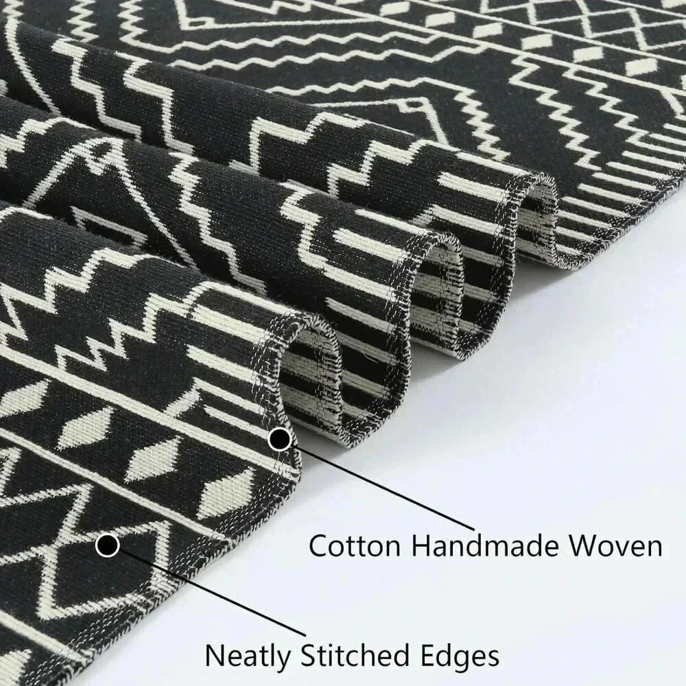 Black and White 2x6 Outdoor Runner Rug, WashablReversible Cotton